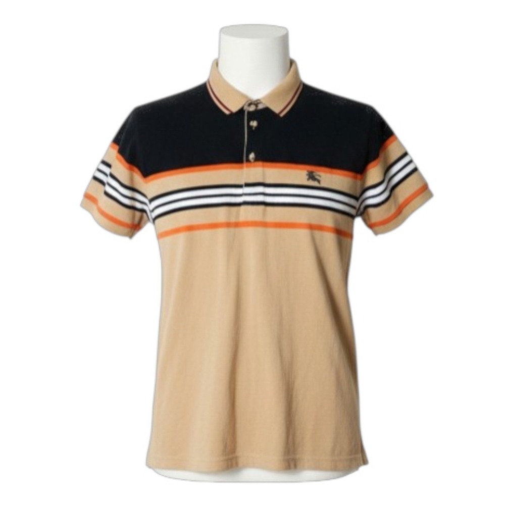 Vintage BURBERRY Icon Stripe Polo NOVA Shirt XXL (Fits Small)  Mens Tan Luxury